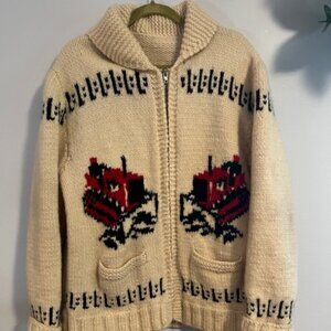 Cowichan Curling style Vintage 1960's Wool Sweater, Bulldozer